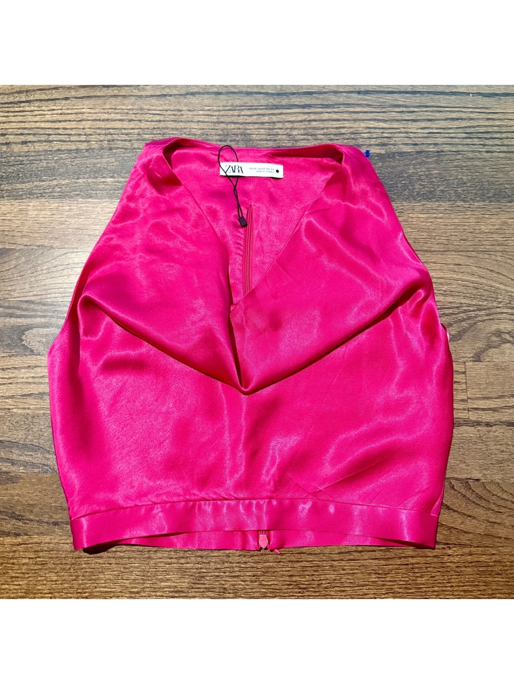 New Women's ZARA Satin Effect Cowl Neck/Draped Collar Pink/Fuchsia Top Size XS